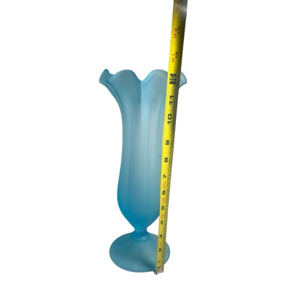 Westmoreland Colonial Glass Vase Blue Frosted Satin Ruffle Rim Round Base 12.5"T - Picture 3 of 11